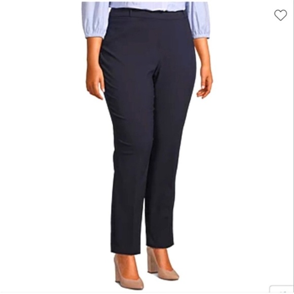 NWT Liz Claiborne Amy Straight Leg Pants Pull On Mid Rise Navy Plus Sz 30W Short - Picture 1 of 8